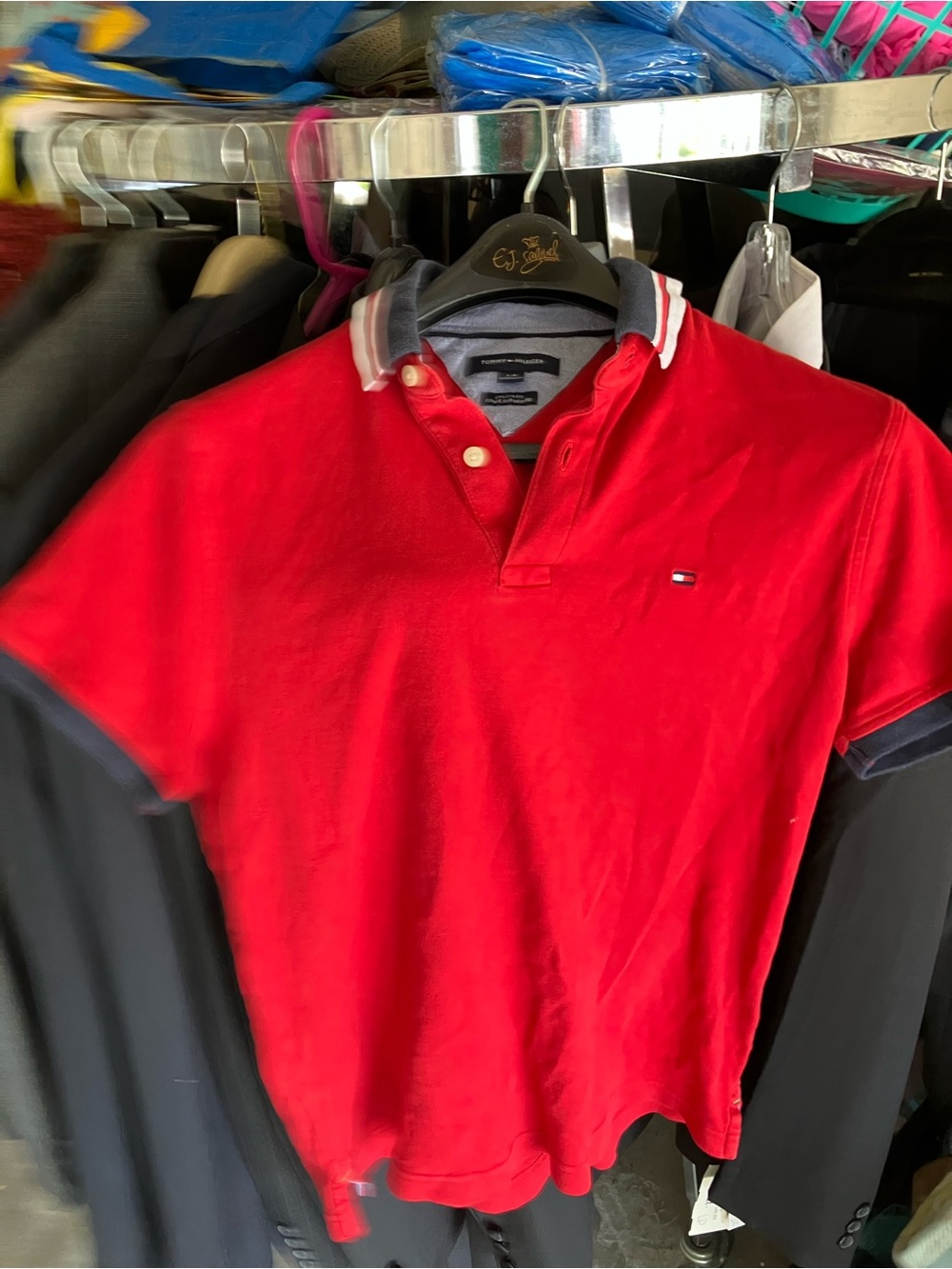 Tommy Hilfiger Red Polo with Contrast Navy Trim